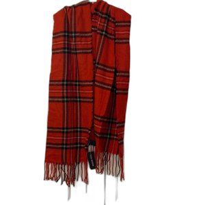 Steve Madden Classic Tartan with Tassels Fringe Raw Edges Plaid Scarf Red